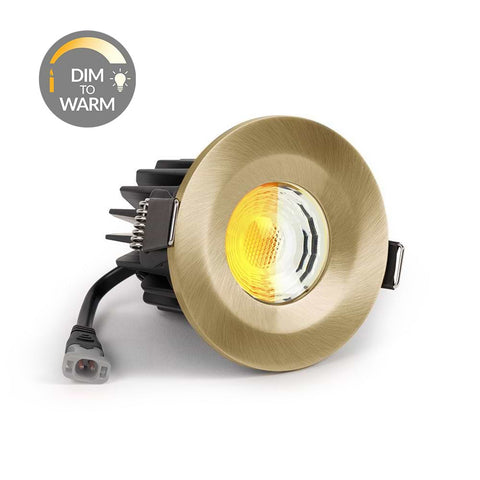 Brushed Brass CCT Dim To Warm Fire Rated LED Dimmable 10W IP65 Downlight - SE Home