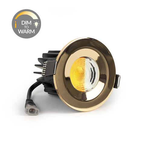 Polished Brass CCT Dim To Warm Fire Rated LED Dimmable 10W IP65 Downlight - SE Home