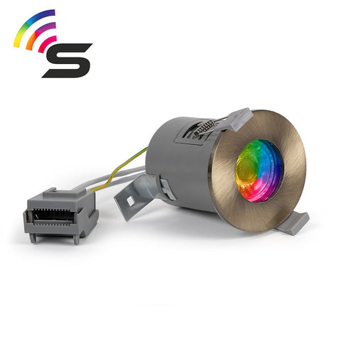 Antique Brass Fire Rated Colour Changing Smart LED IP65 Downlight - SE Home