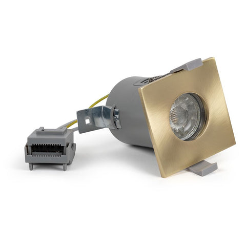 Brushed Brass GU10 Fire Rated IP65 Square Downlight