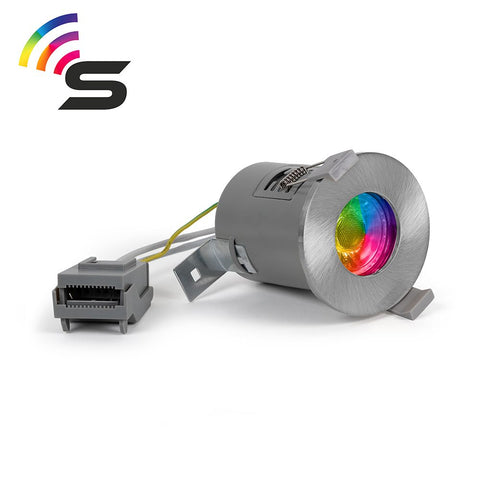 Brushed Chrome Fire Rated Colour Changing Smart LED IP65 Downlight - SE Home