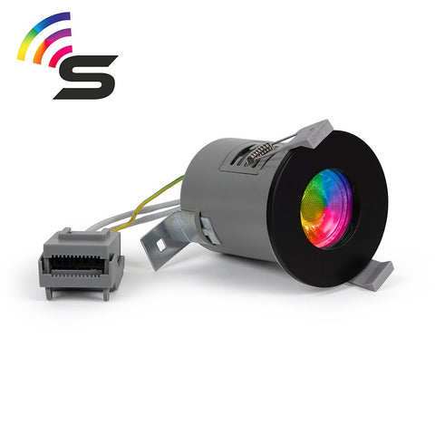 Matt Black Fire Rated Colour Changing Smart LED IP65 Downlight - SE Home