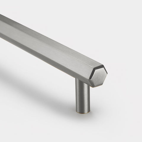 Hexagonal Brass Cupboard Bar Handle - Silver - Hole Centre 128mm - SE Home