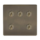 Screwless Antique Brass 5 Gang 2 Way Toggle Light Switch