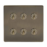 Screwless Antique Brass 6 Gang 2 Way Toggle Light Switch
