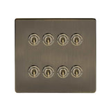 Screwless Antique Brass 8 Gang 2 Way Toggle Light Switch
