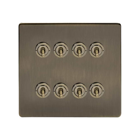 Screwless Antique Brass 8 Gang 2 Way Toggle Light Switch