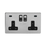Screwless Brushed Chrome 2 Gang USB C+C Socket (13A Socket + 2 USB C 4.8A Ports) - SE Home