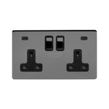 Screwless Black Nickel 2 Gang USB C+C Socket (13A Socket + 2 USB C 4.8A Ports)