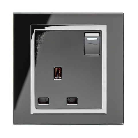 Retrotouch Crystal Crystal CT 13A Single Plug Socket with Switch Black