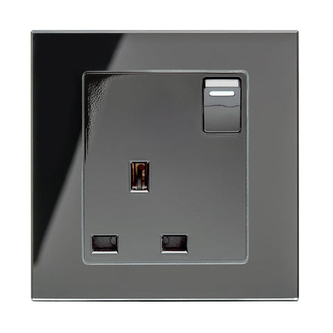 Retrotouch Crystal Crystal PG 13A Single Plug Socket with Switch Black