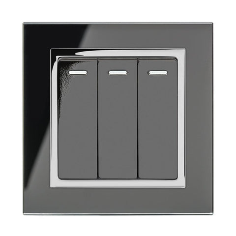 Retrotouch Crystal Crystal CT 3 Gang Rocker Light Switch Black