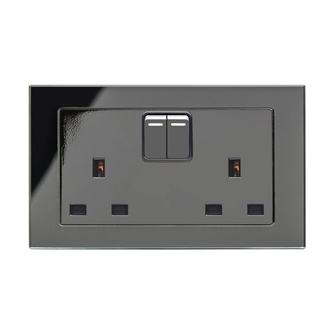 Retrotouch Crystal Crystal PG 13A DP Double Plug Socket with Switch Black