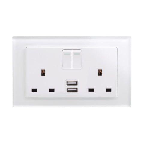 Retrotouch Crystal Crystal PG 2.1A USB & 13A DP Double Plug Socket with Switch White
