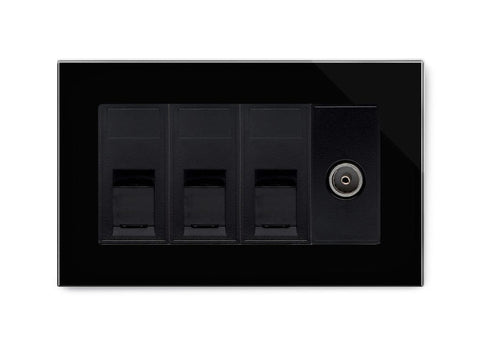 Retrotouch Triple RJ45 + TV Socket Black PG