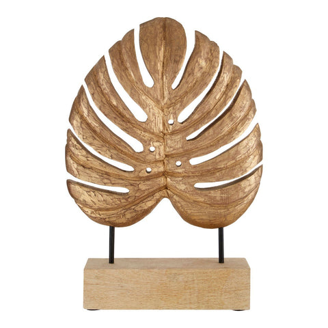 Gold Leaf Sculpture On Wooden Stand - SE Home