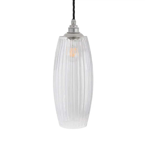 Henley Curve Fluted Glass Pendant Light - Nickel