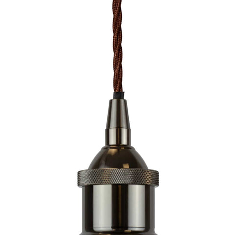Black Nickel Decorative Bulb Holder with Brown Twisted Cable - SE Home