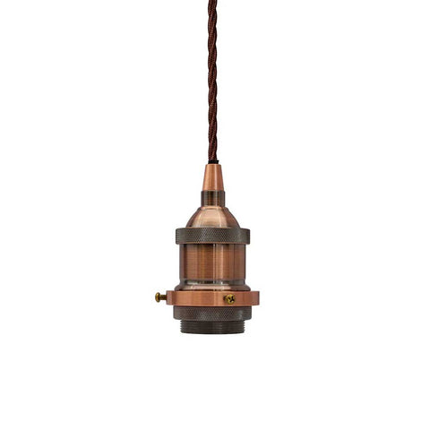 Antique Copper Decorative Bulb Holder with Brown Twisted Cable - SE Home