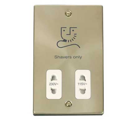 Satin Brass Shaver Socket 115v/230v - White Trim - SE Home