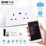 Smart Switches & Sockets Smart Wifi 2 Gang 13A 1 USB Twin Double Switched Plug Socket