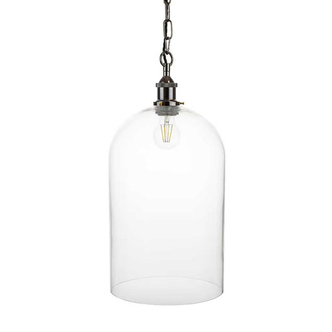 Lawrence Clear Elongated Dome Glass Pendant Light - Black Nickel - SE Home