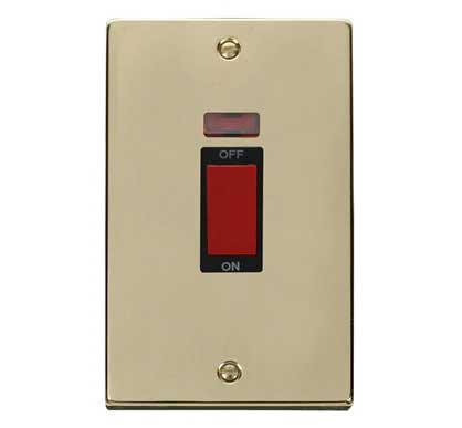 Polished Brass 2 Gang Size 45A Switch With Neon - Black Trim - SE Home