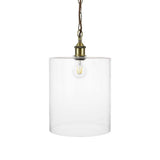 Lowell Grand Clear Large Glass Cylinder Pendant Light - Antique Brass - SE Home