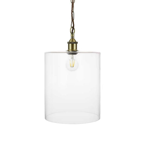 Lowell Grand Clear Large Glass Cylinder Pendant Light - Antique Brass - SE Home