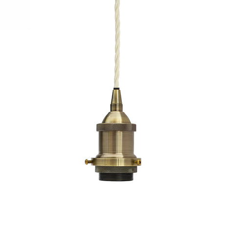 Antique Brass Decorative Bulb Holder with Cream Twisted Cable - SE Home