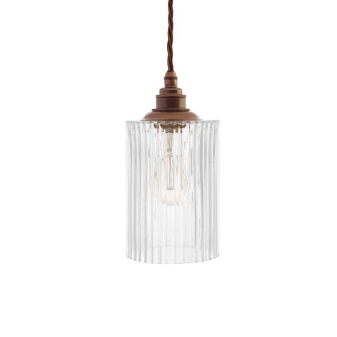 Henley Cylinde Petite Fluted Glass Pendant Light - Old English Brass