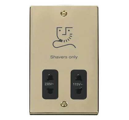 Polished Brass Shaver Socket 115v/230v - Black Trim - SE Home