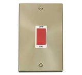 Satin Brass - White Inserts Satin Brass 2 Gang Size 45A Switch - White Trim