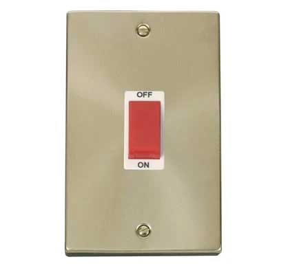 Satin Brass - White Inserts Satin Brass 2 Gang Size 45A Switch - White Trim