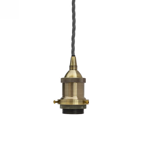 Antique Brass Decorative Bulb Holder with Dark Grey Twisted Cable - SE Home