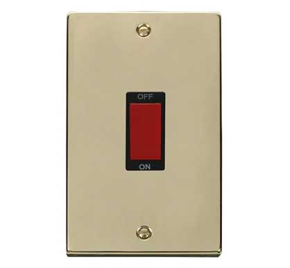 Polished Brass - Black Inserts Polished Brass 2 Gang Size 45A Switch - Black Trim