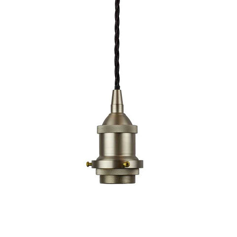 Brushed Chrome Decorative Bulb Holder with Black Twisted Cable - SE Home