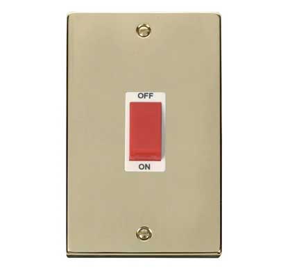 Polished Brass - White Inserts Polished Brass 2 Gang Size 45A Switch - White Trim