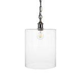 Lowell Grand Clear Large Glass Cylinder Pendant Light - Black Nickel - SE Home