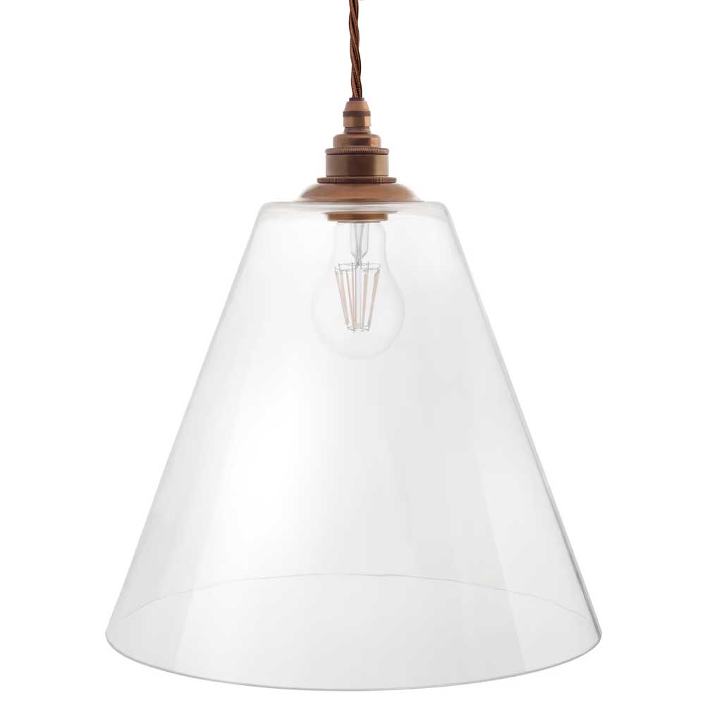 Forster Clear Cone Glass Pendant Light - Old English Brass – SE Home