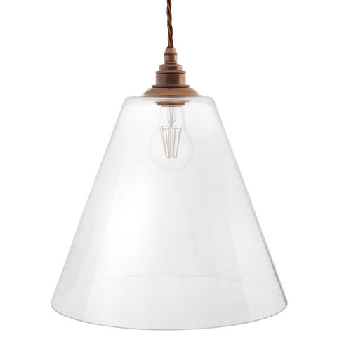Forster Clear Cone Glass Pendant Light - Old English Brass