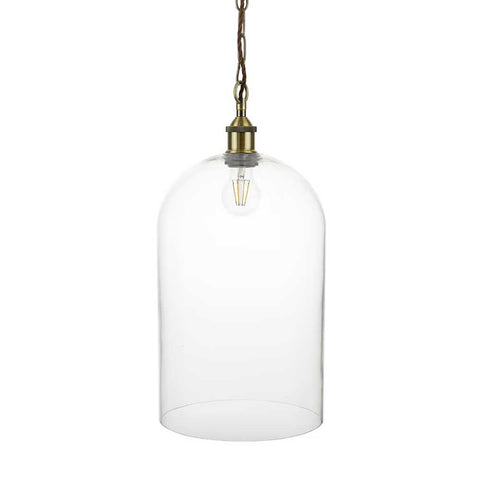 Lawrence Clear Elongated Dome Glass Pendant Light - Antique Brass - SE Home