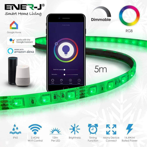 Smart WiFi RGB LED Strip Tape Kit (5 meter IP65 tape, WiFi+IR controller & PS) - SE Home