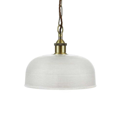 Du Maurier Prismatic Stepped Dome Glass Pendant Light - Antique Brass