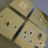 Polished Brass 2 Gang 13A DP Ingot Twin Double Switched Plug Socket - White Trim - SE Home