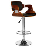 Stool In Black Leather Effect And Walnut Wood - SE Home