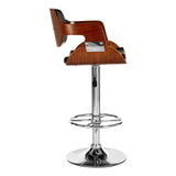 Stool In Black Leather Effect And Walnut Wood - SE Home