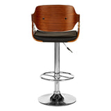 Stool In Black Leather Effect And Walnut Wood - SE Home