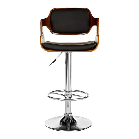 Stool In Black Leather Effect And Walnut Wood - SE Home