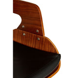 Stool In Black Leather Effect And Walnut Wood - SE Home